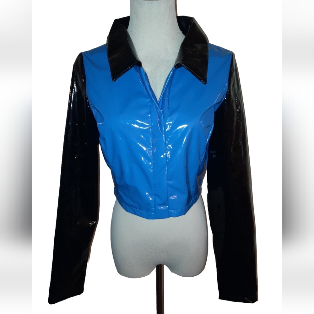 Mabel blue and black shiny short jacket medium punk gothic rock